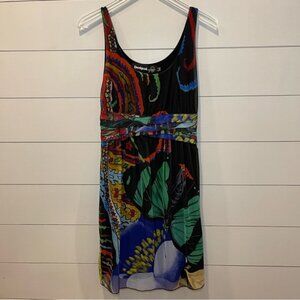 Desigual Colorful Abstract Butterflies Runway Print Dress Womens Size XL